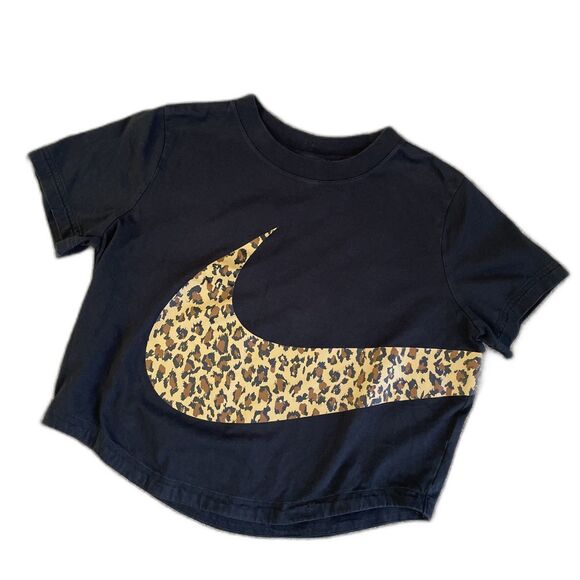 Nike Crop Top Leopard Print Black Women Large Loose Fit CN7151-010 Sportswear - Picture 1 of 6